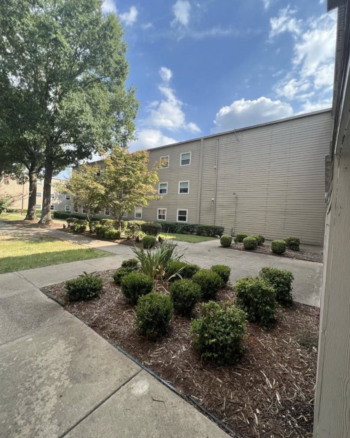 A different view of the landscaped courtyard at the 24-unit Dayton, Ohio apartment case study