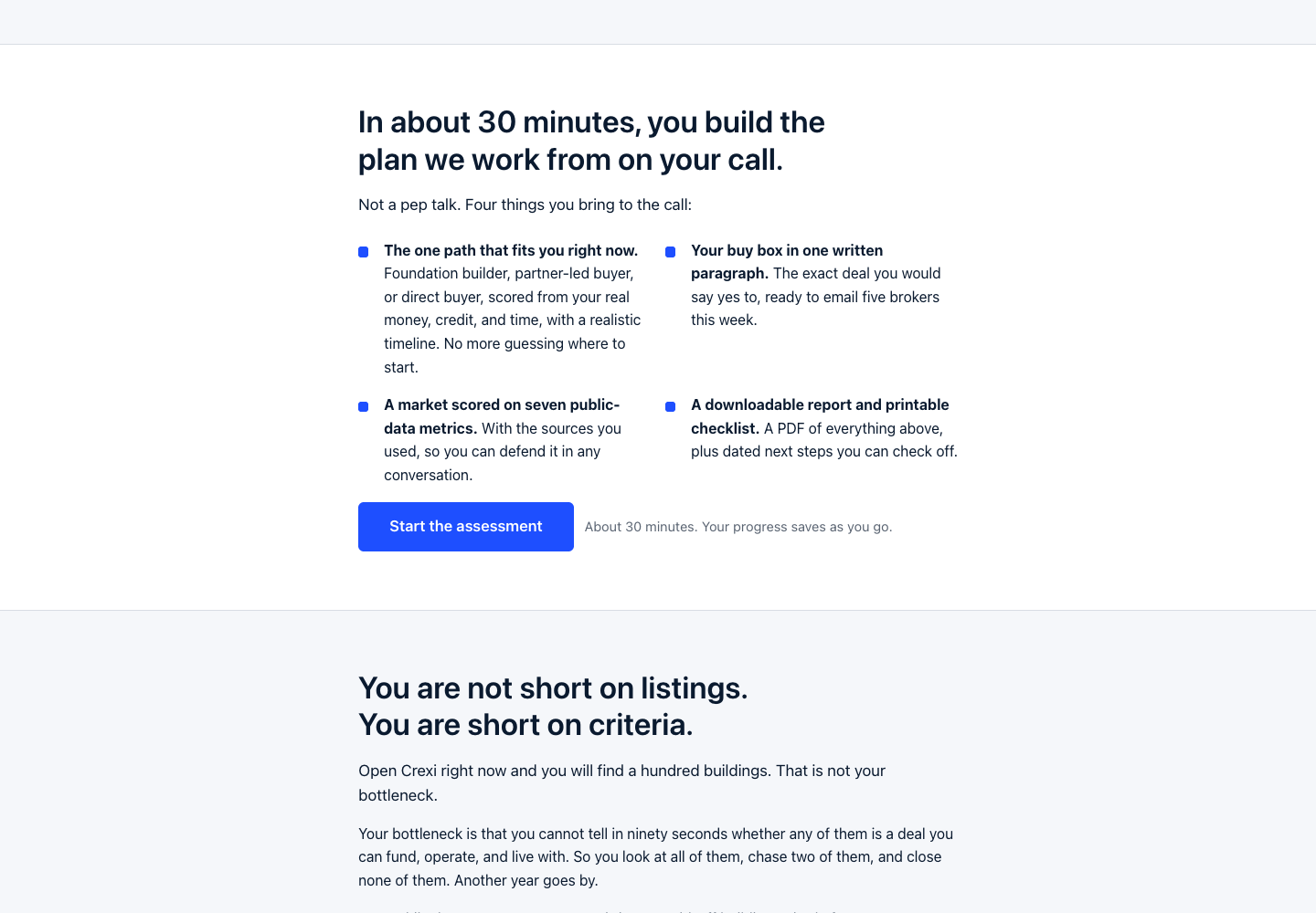 Actual Portfolio Roadmap website, showing the personal audit, buy box, market score and report